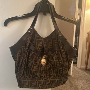 Fendi Brown FF Monogram Tote with Dark Leather and Gold Clasp